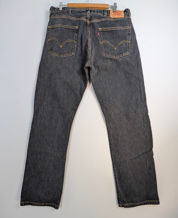 VTG Levis 501 Jeans Men 38×32 (tag 38×34) Black Button Fly Denim Bat Wing Y2K