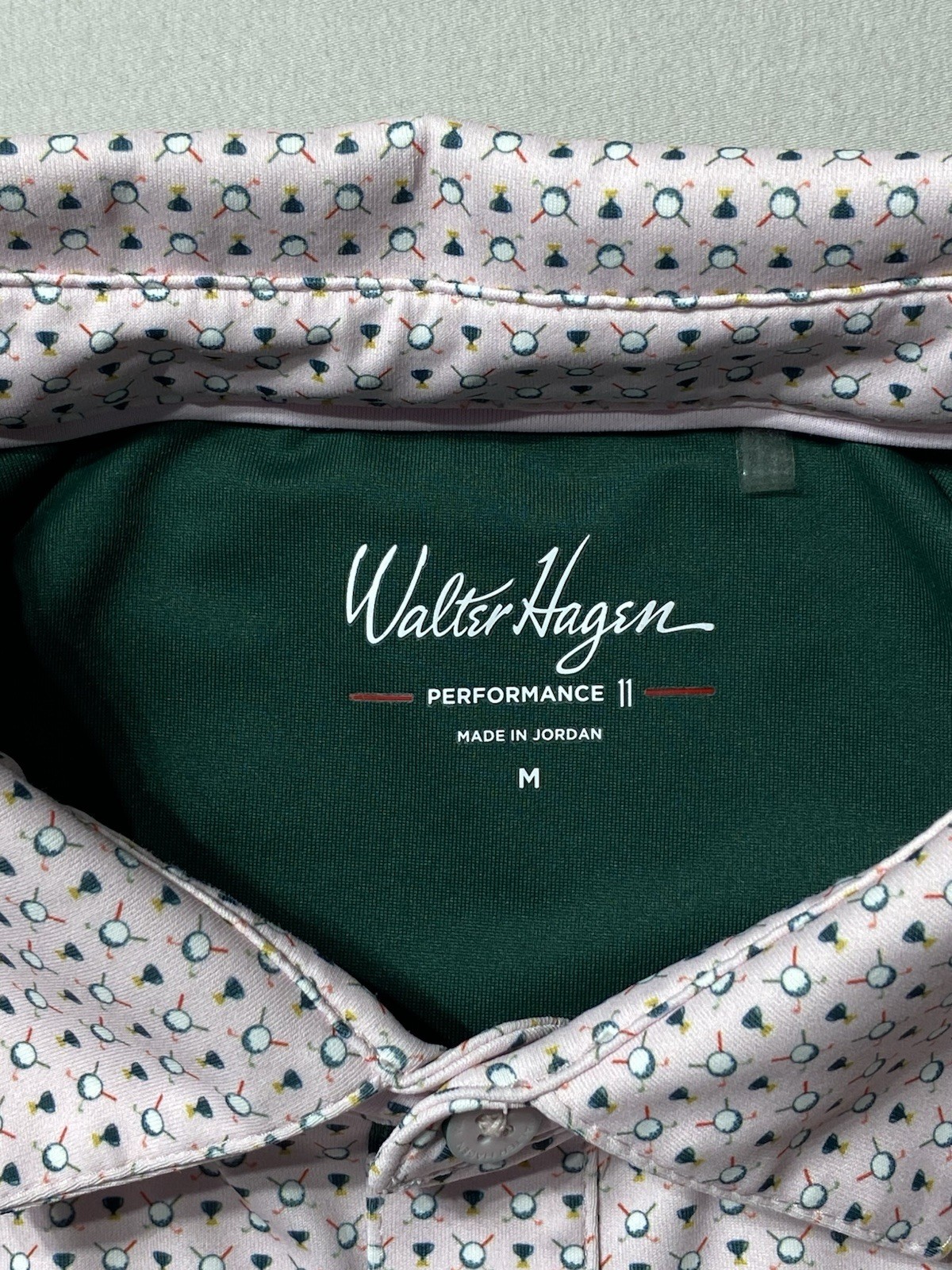 Walter Hagen 11 Golf Polo Shirt Men’s Medium Pink Tee Print Stretch Performance