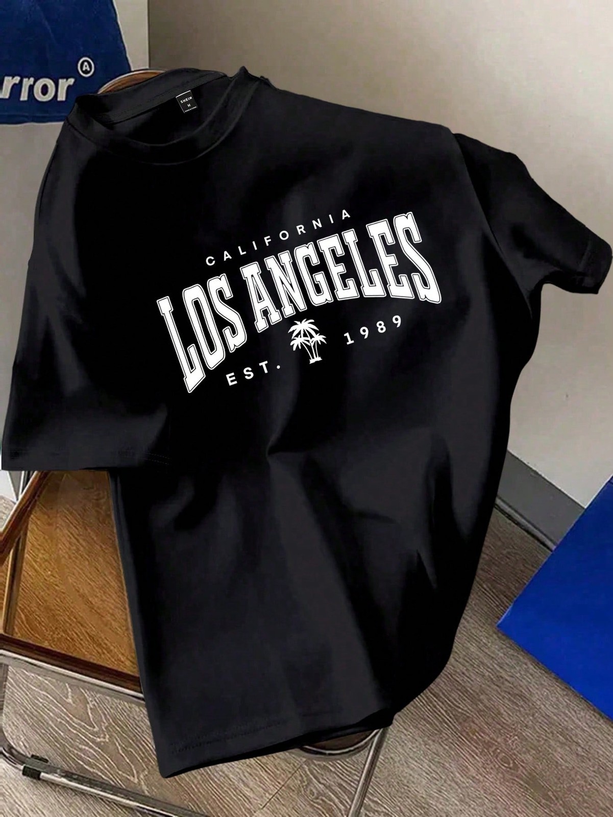Men’s White Knitted Fabric T-Shirt With Los Angeles Graphic Print