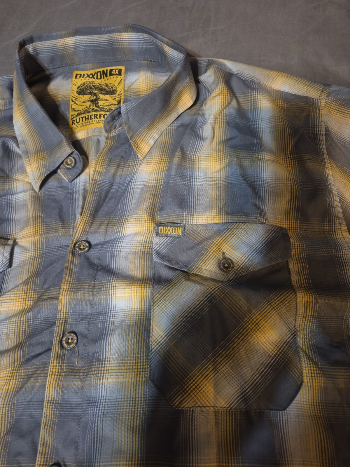 Dixxon Flannel Bamboo Blend Short Sleeve Plaid Shirt Men 4X Yellow Grey