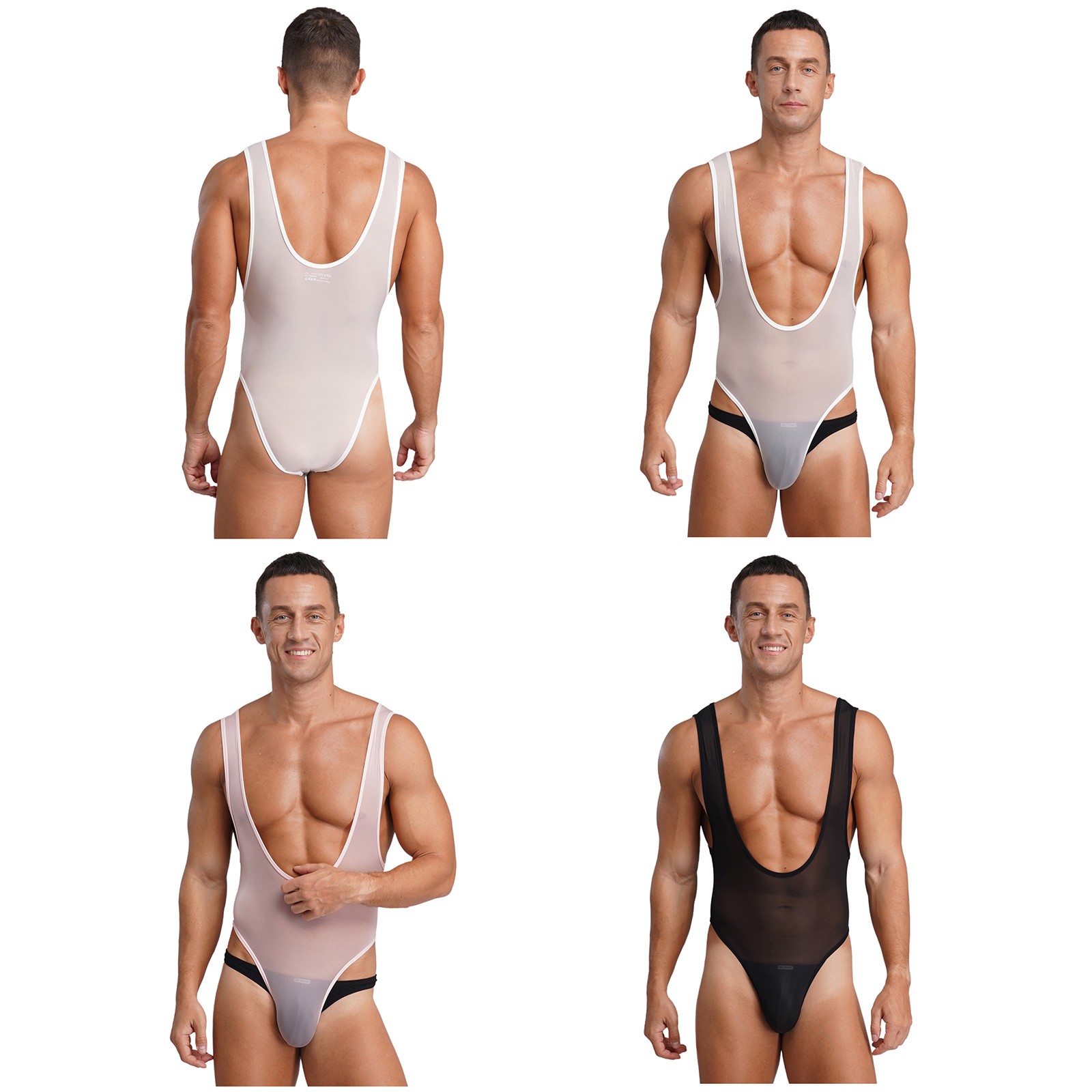 Men Bodysuit Opaque Unitard Tights Jumpsuit Stretchy Undershirts Shapewear Oil