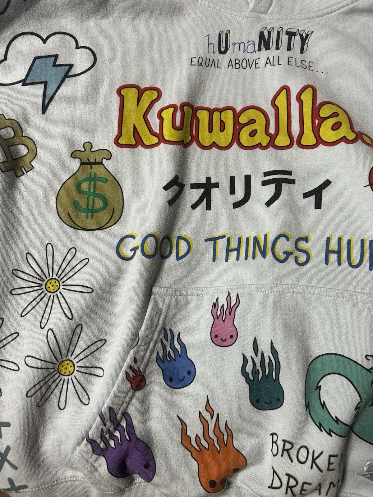 Kuwalla Tee Graphic Hoodie Small Streetwear Grunge Aesthetic Pullover Crewneck