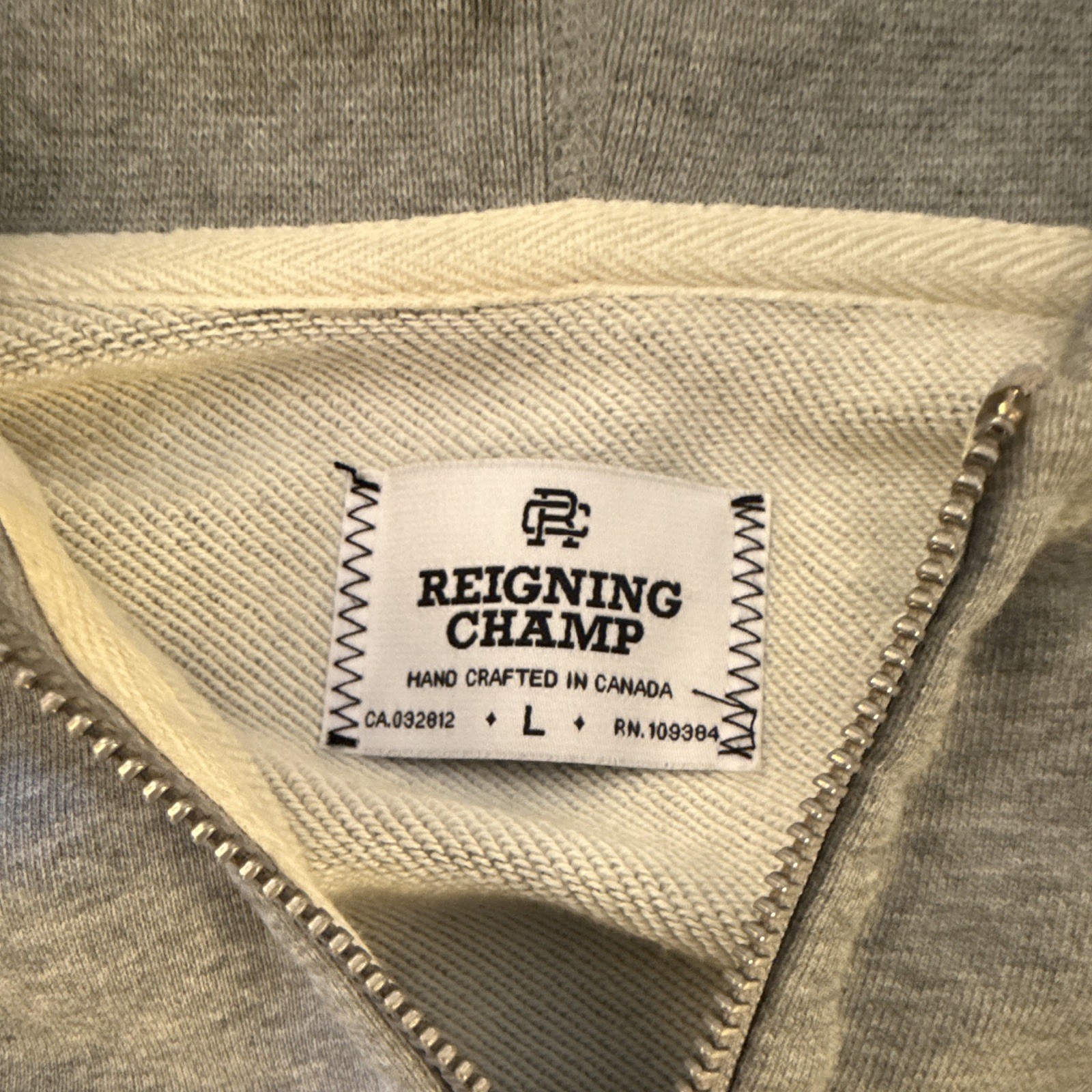 Reigning Champ Men’s Gray Full Zip Hooded Fleece Cotton Logo Hoodie Size L