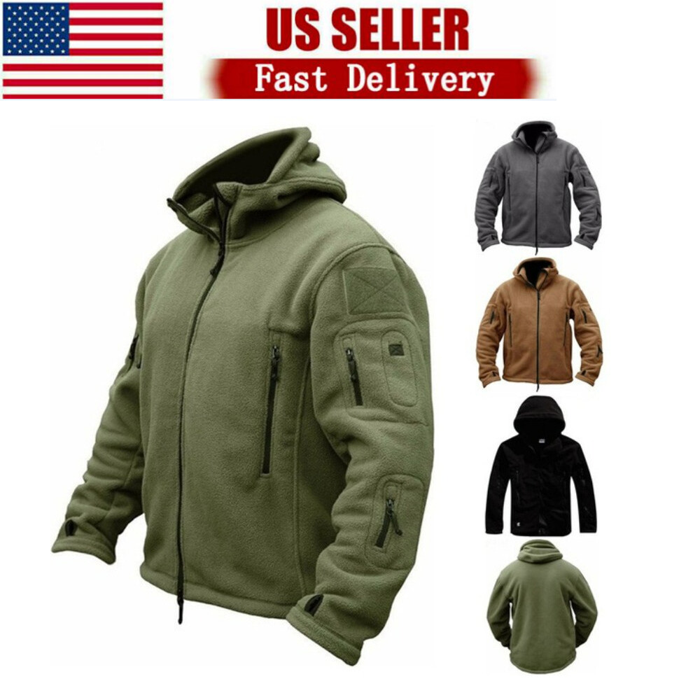 Men’s Tactical Fleece Jacket Full-Zip Windproof Coat Outdoor Hiking Work Casual