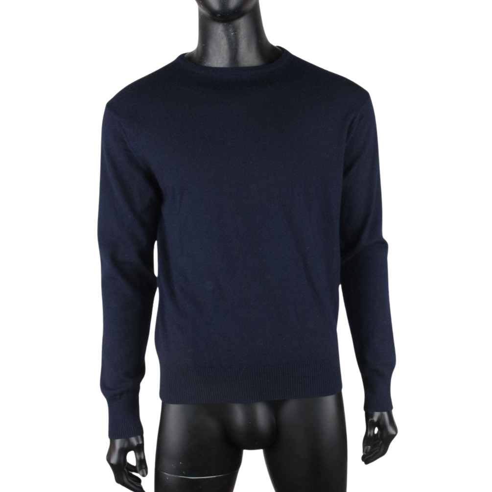 Stenstroms Mens Merino Wool Sweater XL Blue Crew Neck Knit Red Elbow Patches
