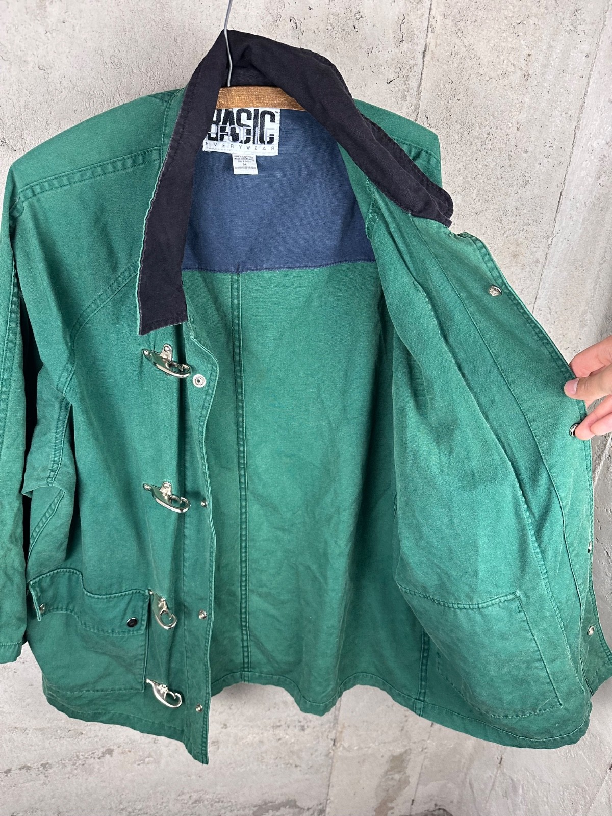 Vintage 90s Basic People Everywear Kelly Green All Cotton Fireman Clasp Jacket M
