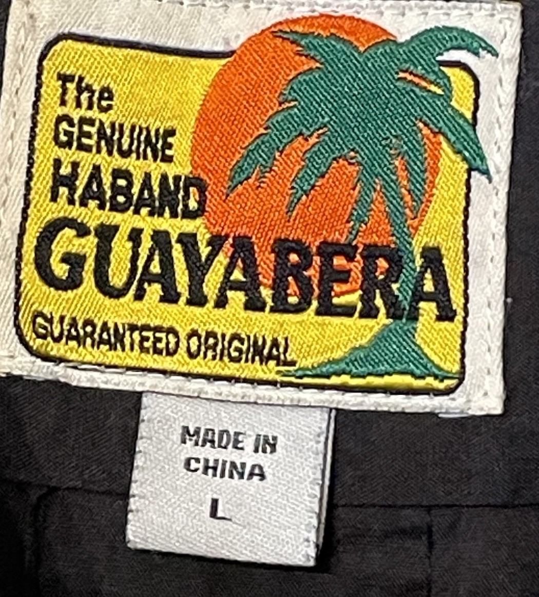 HABAND GUAYABERA Black Shirt Size Large Embroidered 4 Pocket Zip Front