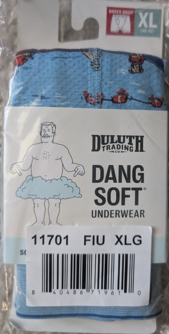 Duluth Trading Dang Soft Boxer Brief Sz XL (40-42) Blue w/ Fishing Print
