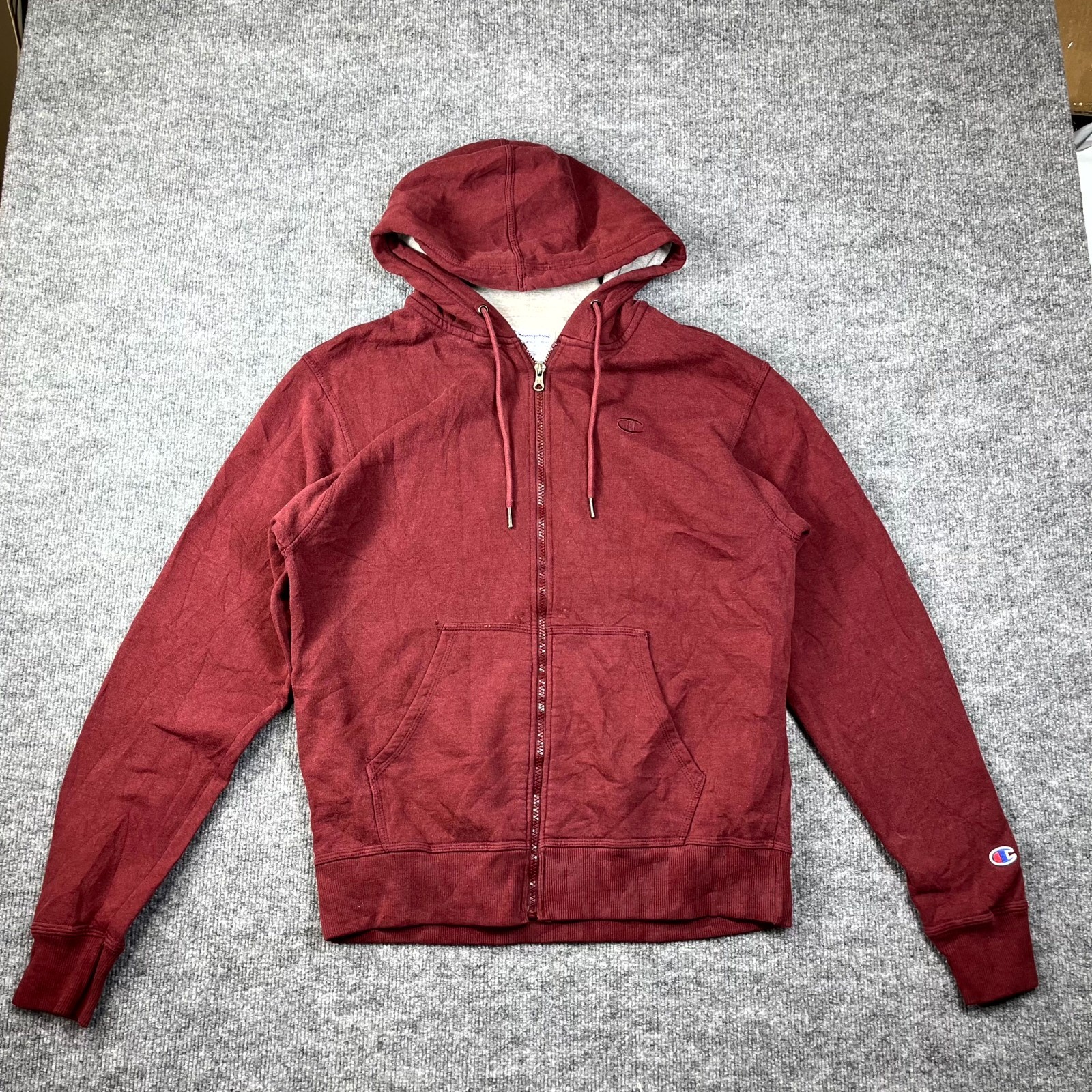 Champion Life Reverse Weave Hoodie Mens Medium Red Cotton Full Zip Athleisure