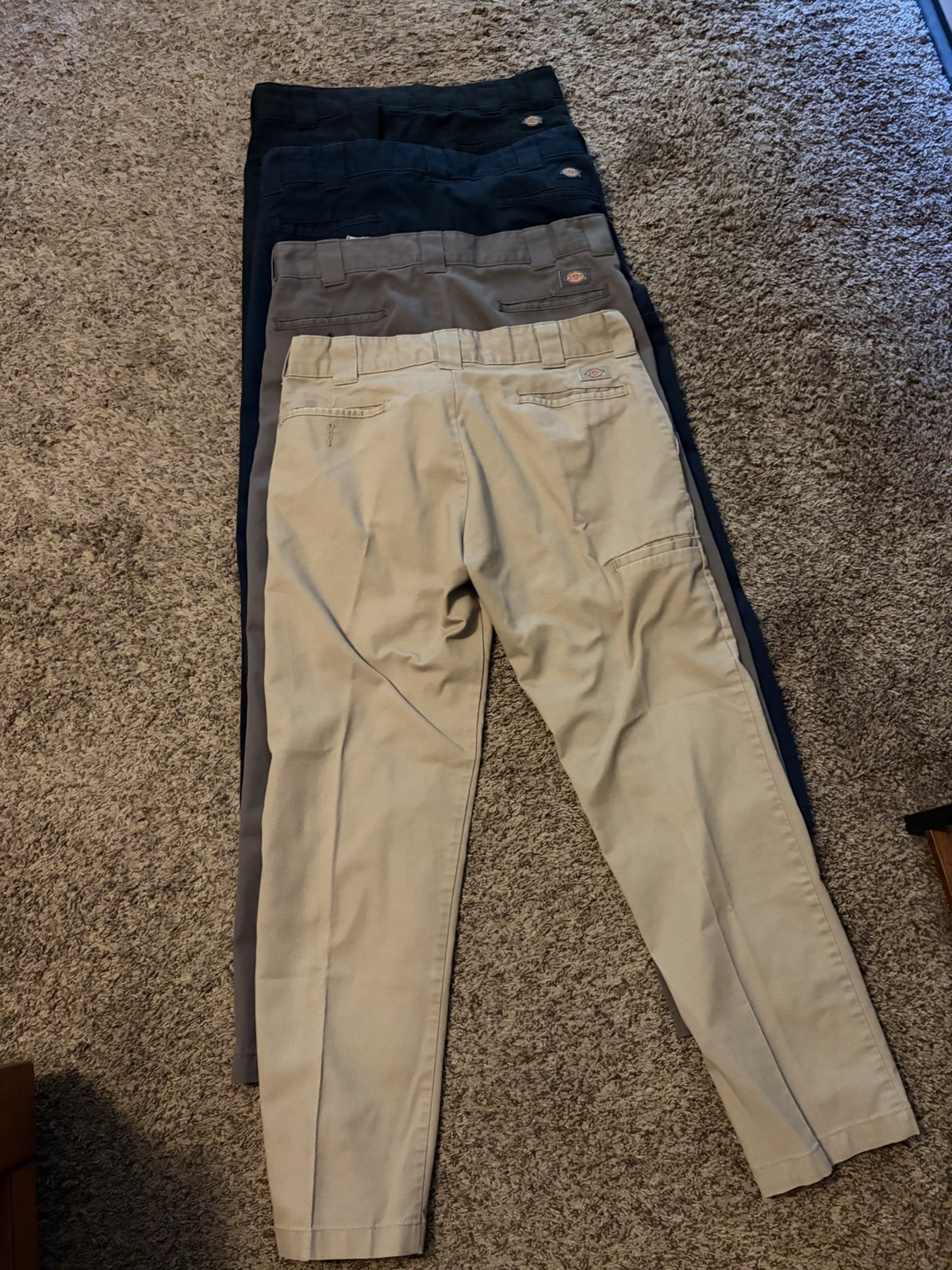 Dickies Work Pants Tapered Leg 4 Pairs Tan,Black, Gray And Navy Blue 34Wx30L