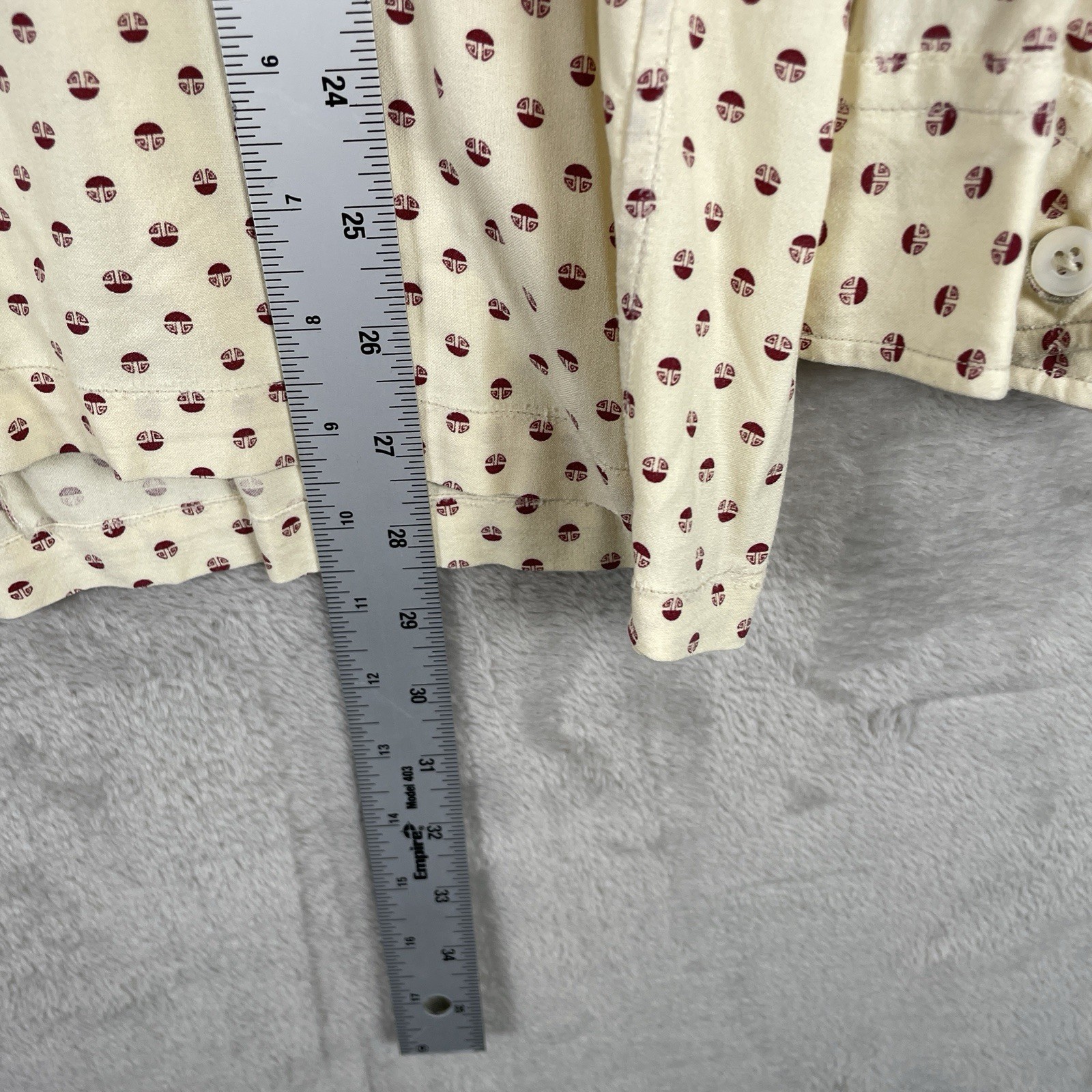 Vintage 1950s Rayon Loop Collar Shirt Long Sleeve Rockabilly AOP Fleck Novelty