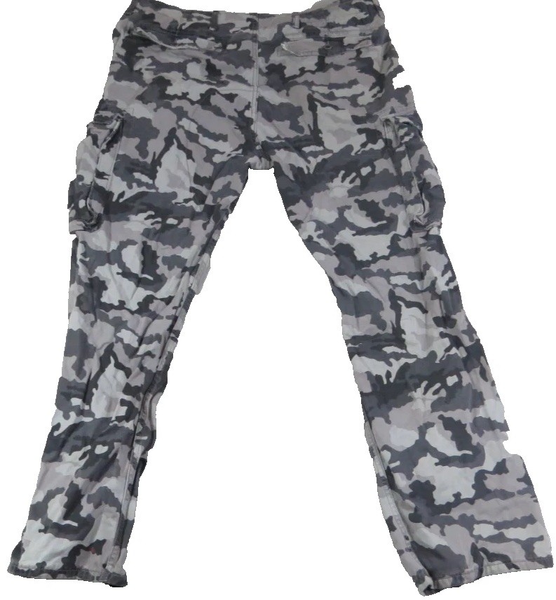 Levis Mens Cargo Pants 36×32 Gray Camo Straight Leg Cotton Camouflage Trousers