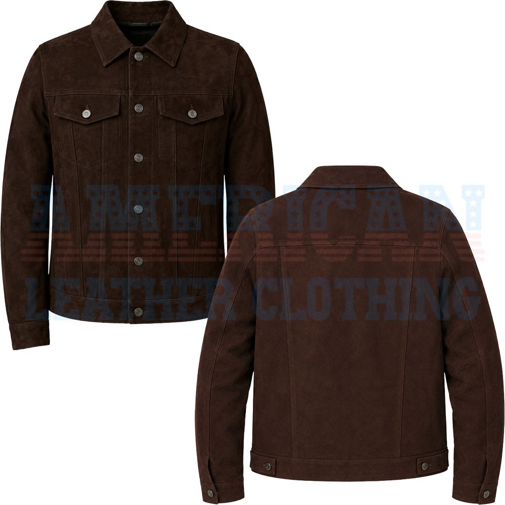 Men’s Brown Suede Leather Trucker Jacket Genuine Leather Western Shirt Coat