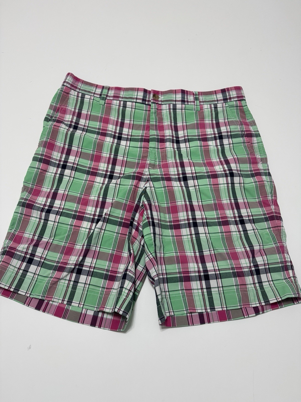 FJ Foot Joy shorts Mens size 36 pink and green plaid nylon blend golf (Sho1506A)