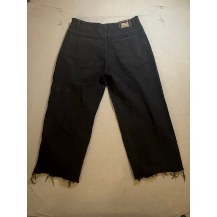 Vintage Marithe Francois Girbaud Wide Leg Cropped Jeans Raw Hem Black Mens 36X25