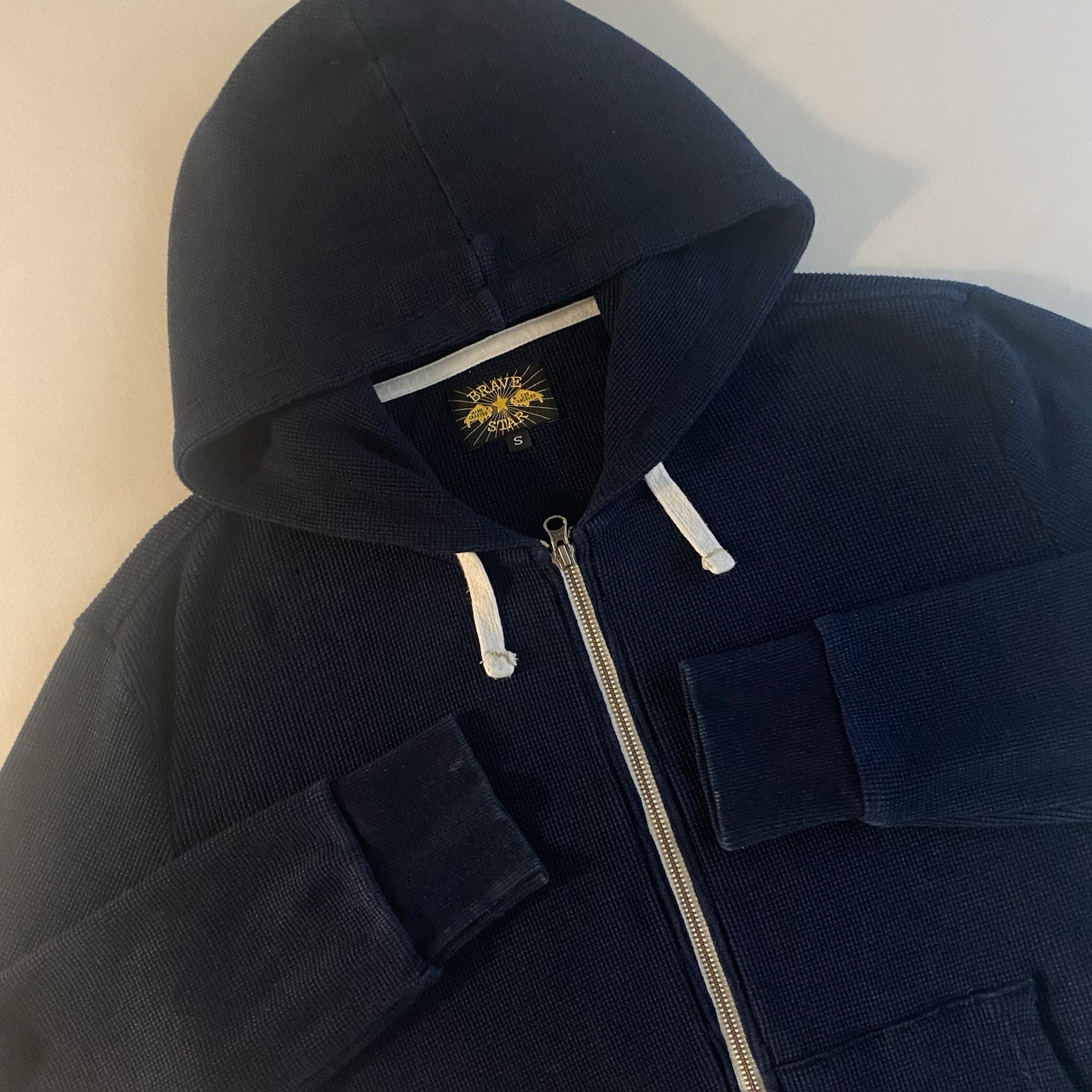 Brave Star Hoodie Men S LOOSE USA MADE Waffle Knit Thermal Full Zip Sweatshirt