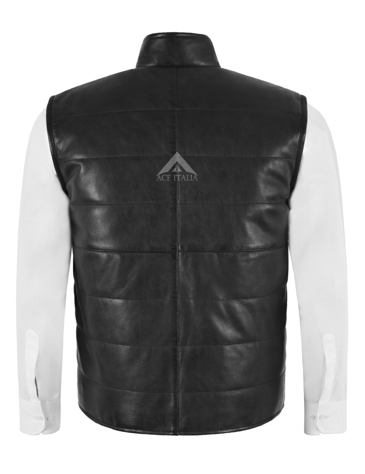 Men’s Quilted Leather Waistcoat Black Real Nappa Leather Fashion Gilet Vest 1799