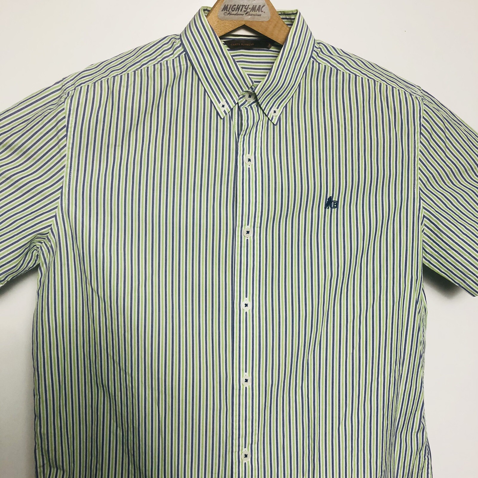 Carte Blanche White w/ Blue & Green Stripes S/S Ctn Btn Down Mens Size Small S