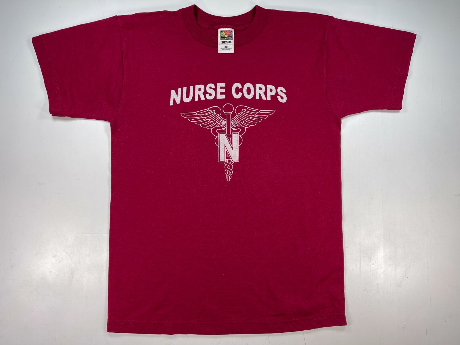 Vintage Single Stitch Nurse Corps Mens Red Best Shirt Medium Medical Hospital Dr