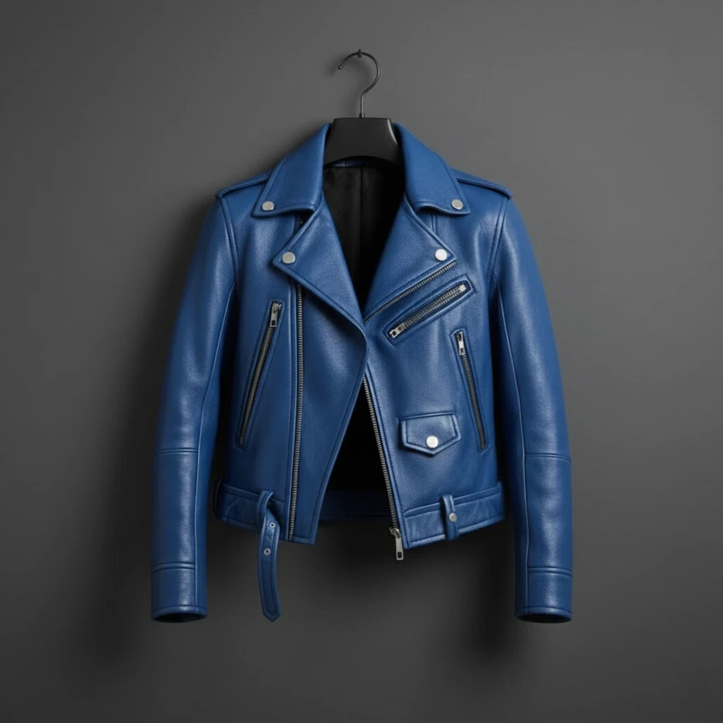 Blue Leather Jacket – Men’s Biker Jacket, Motorcycle