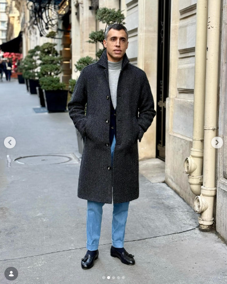 Black Tweed Men’s Overcoats Herringbone Formal Casual Outdoor Warm Long Coats