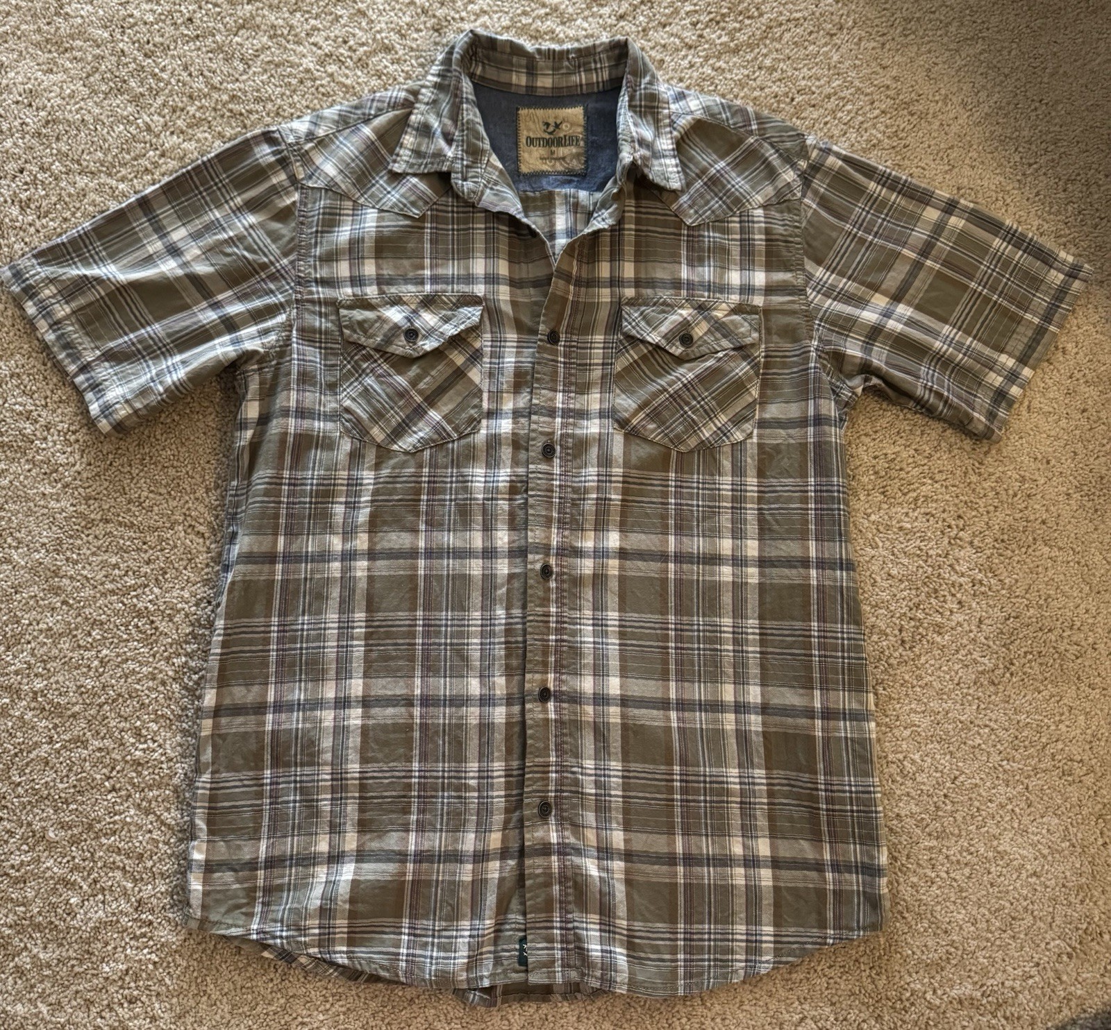 Outdoor Life Men’s Short Sleeve Button-Down Plaid Shirt, Medium