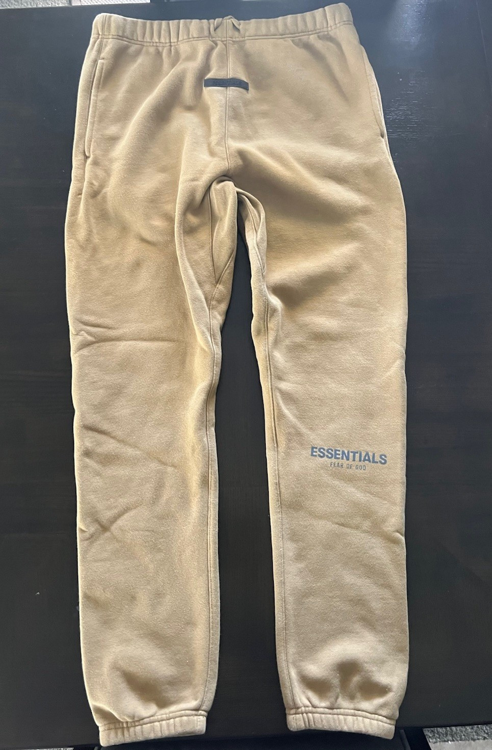 ESSENTIALS Men’s Beige Sweatpants Solid Logo Drawstring Pockets Regular M