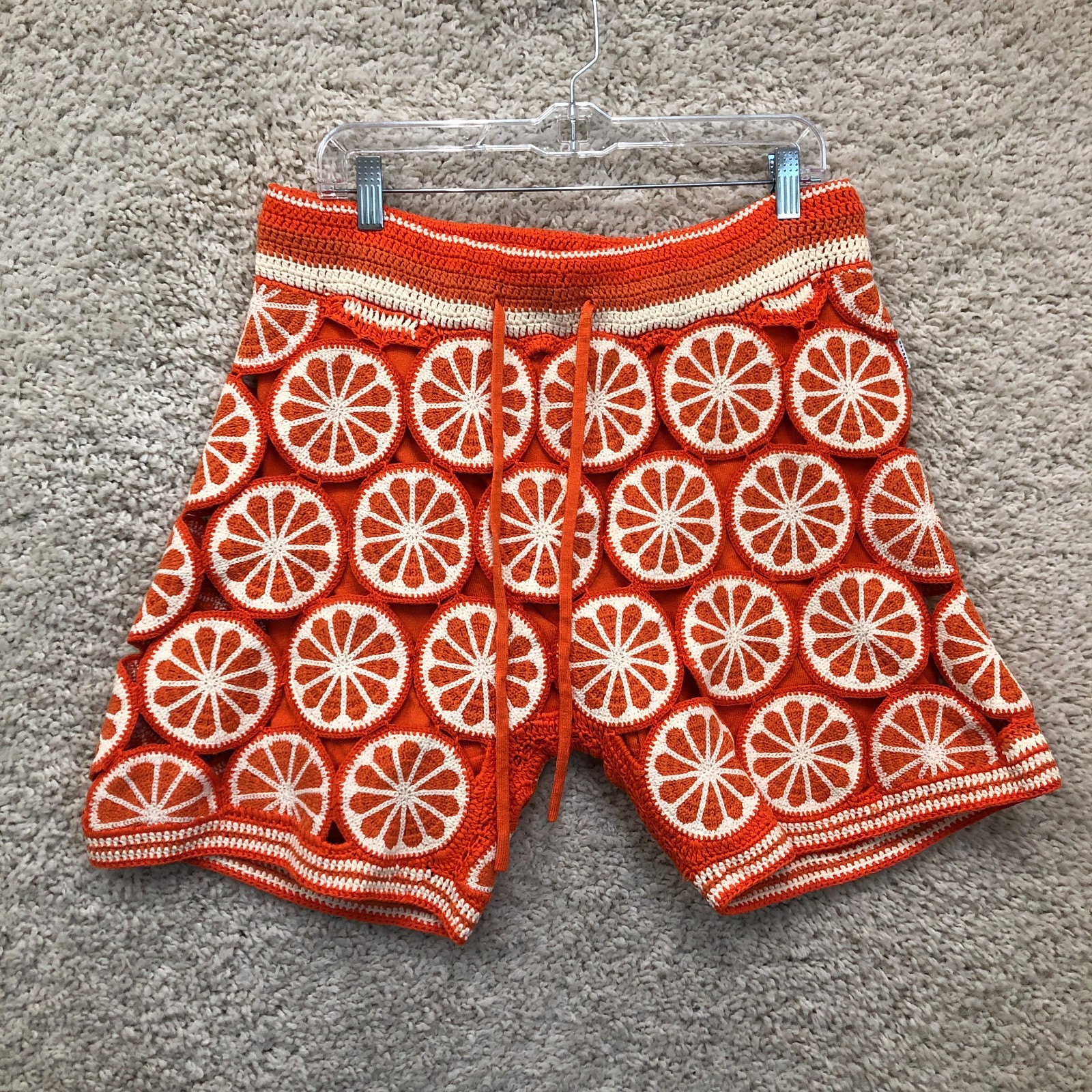 Mavrans Shorts Extra Large Mens Orange Fruit Lace Drawstring Knit Crochet XL