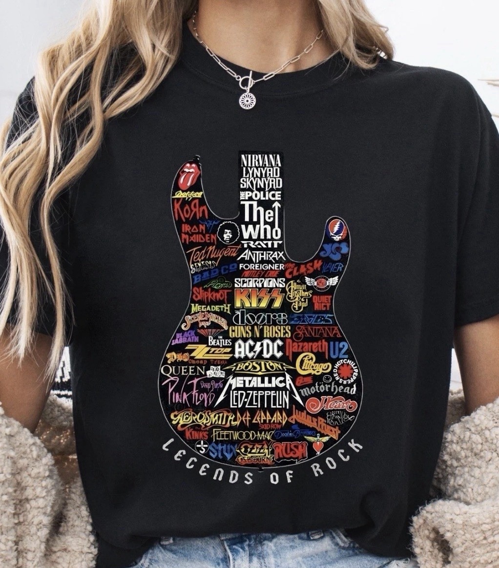 Legends of Rock Guitar T-Shirt,Metal Rock Bands, Music Lovers Tee Sizes S-3XL