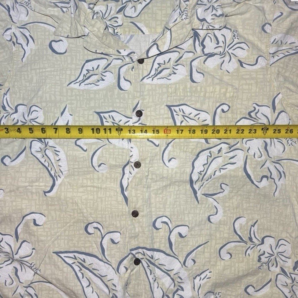Go Barefoot Men’s 2XL Cotton Woven Hawaiian Floral Button-Up Short Sleeve Beige