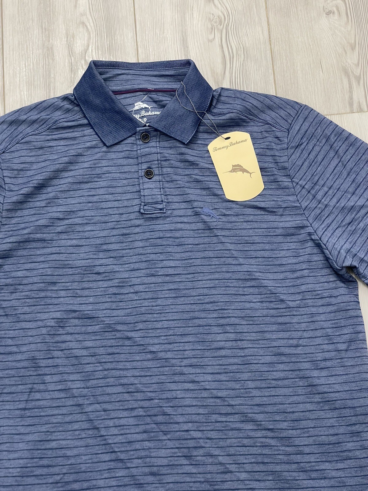 Tommy Bahama Mens Striped Polo Shirt Regular Fit Short Sleeve Island Navy Sz Sm