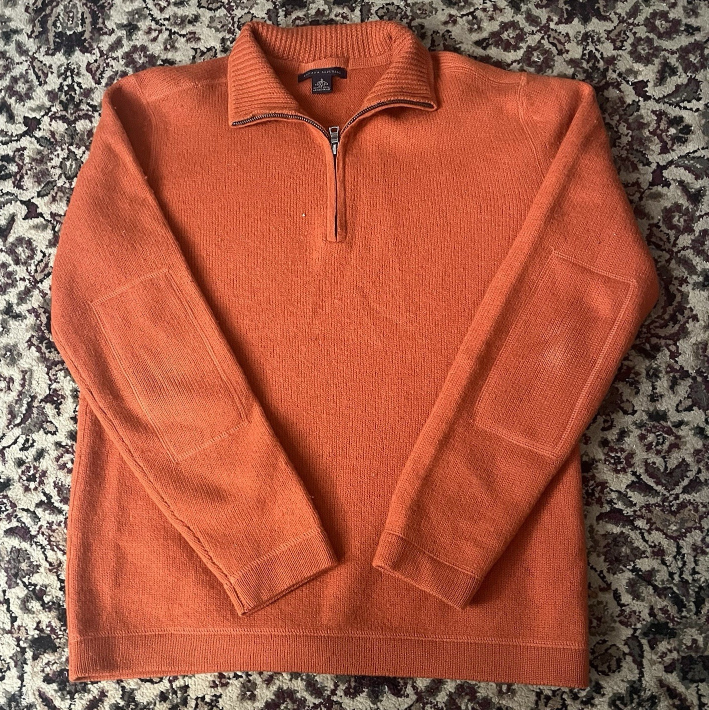 Banana Republic Men’s Merino Wool Knit 1/4 Zip Mock Neck Sweater Orange S