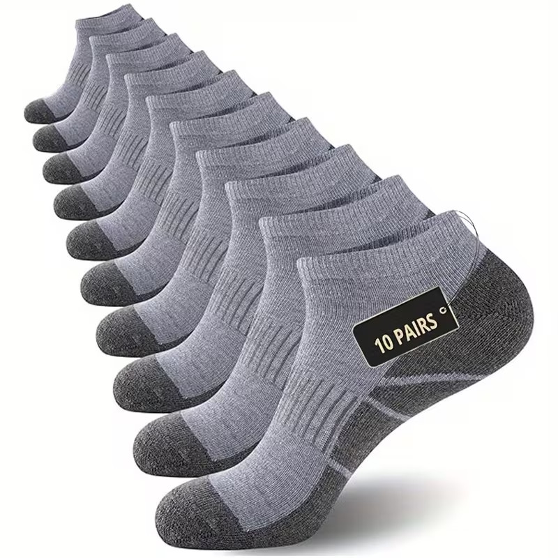 10pcs Mens Casual Short Cut Socks Solid Color Breathable Comfortable One Size