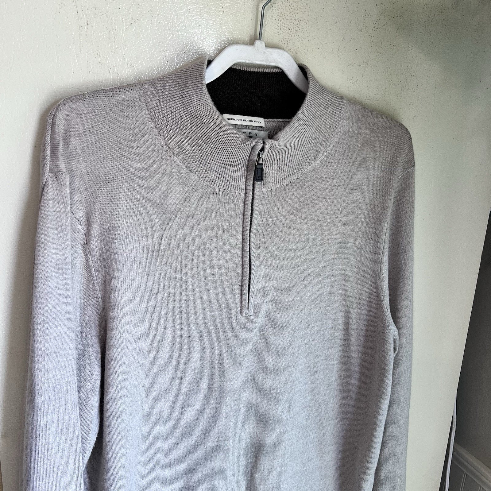 Joseph Abboud 1/4 Zip Sweater Mens Size XL 100% Extra Fine Merino Wool Oatmeal