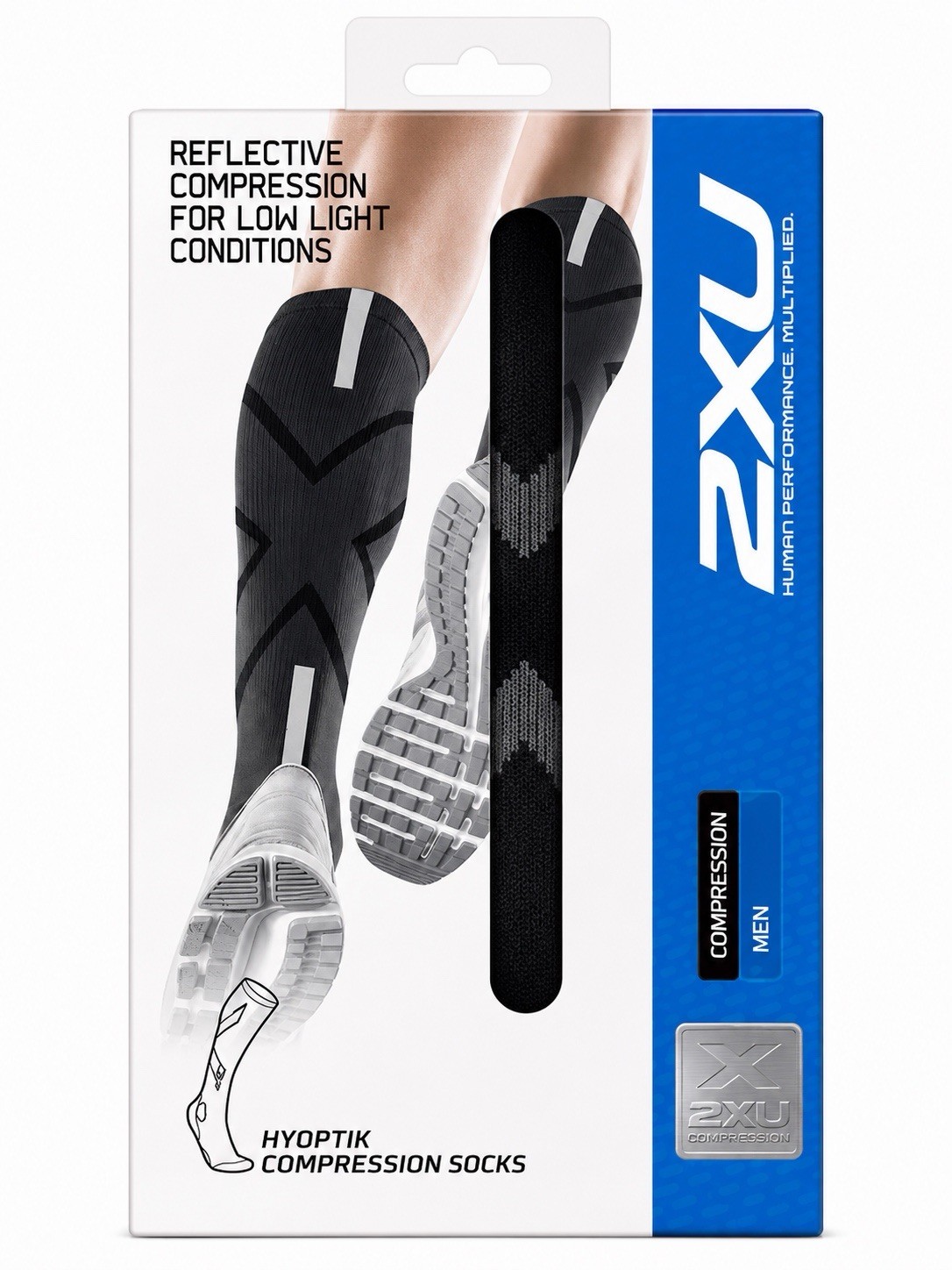 2XU Hyoptik Reflective Compression Running Socks Black/Grey Men’s Size XL