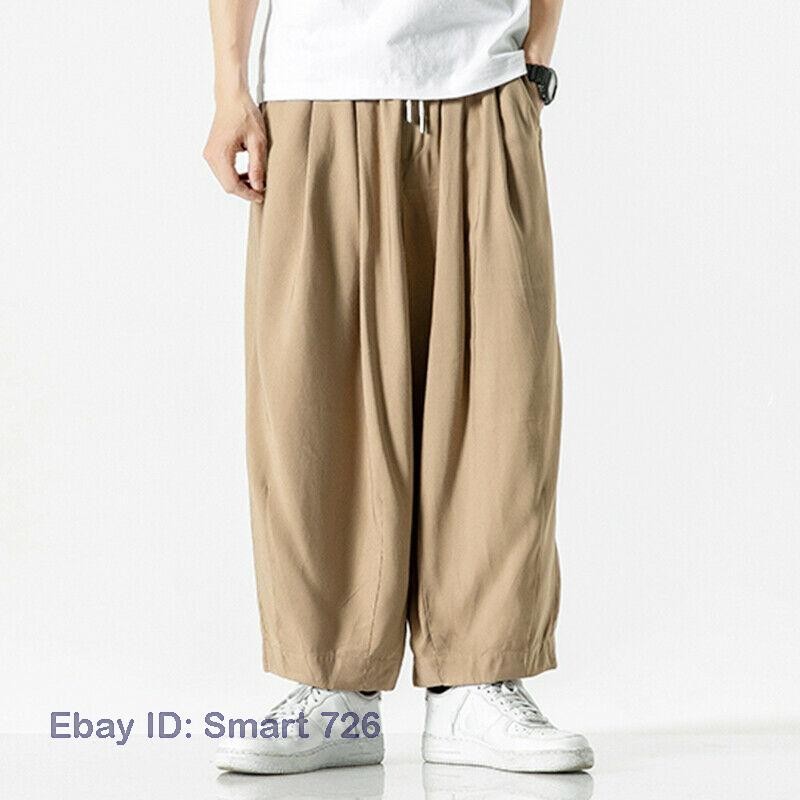 Men’s Chinese Style Loose Harem Casual Pants Yoga Kung Fu Wide Leg Long Trousers