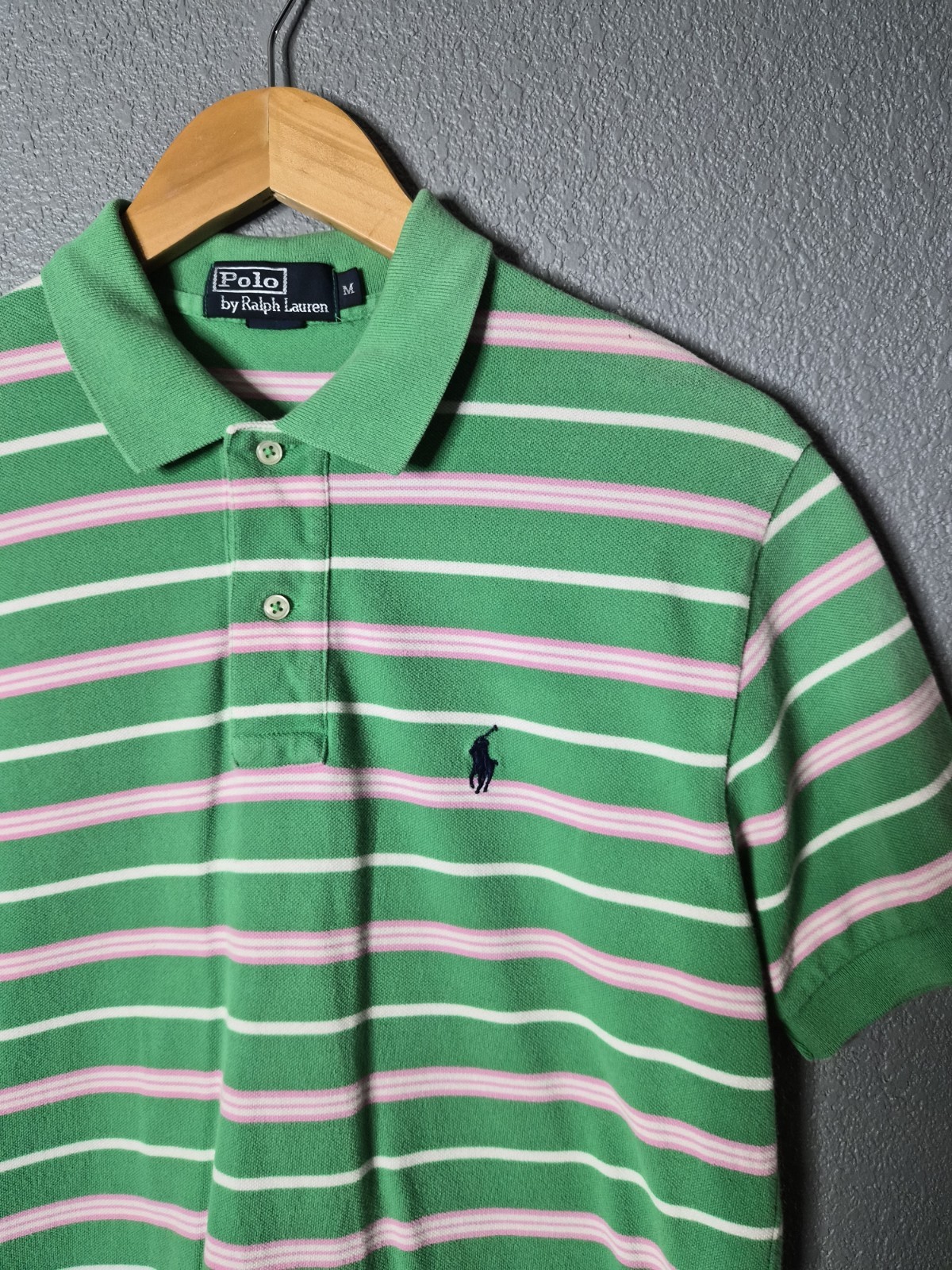 vintage 1990s Polo By Ralph Lauren shirt Stripes Green Pink White Size Medium