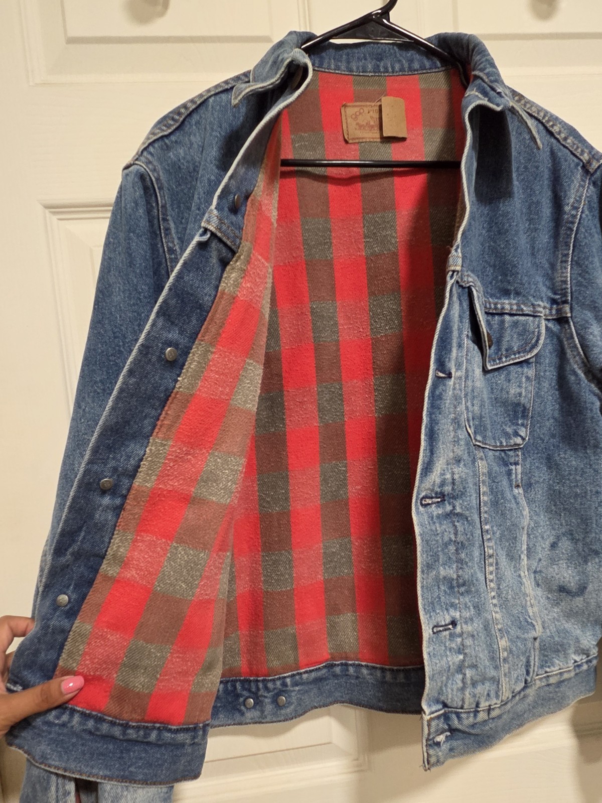 Men’s Vintage 90s GAP USA Dark Blue Flannel Lined Trucker Denim Jean Jacket Sz S