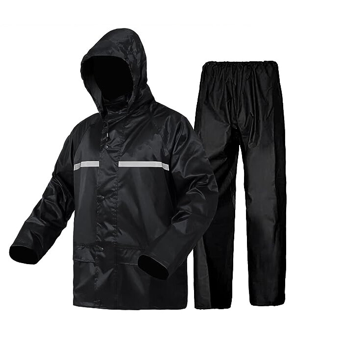 Mens Black Waterproof Rain Suits Heavy Duty Raincoat Fishing Rain Gear Jacket