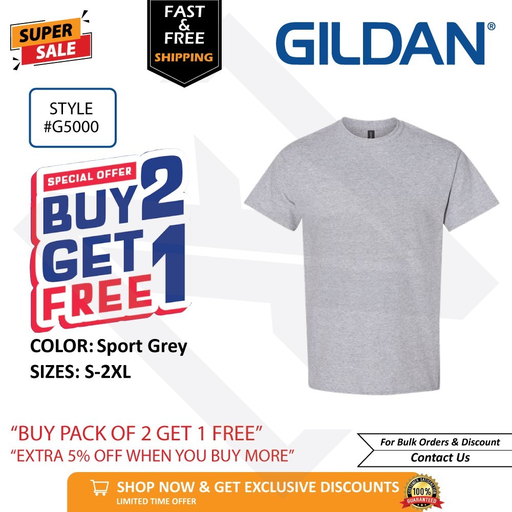 Gildan G500 Heavy Cotton T Shirt BUY 2 GET 1 FREE Blank Plain Casual Unisex Tee