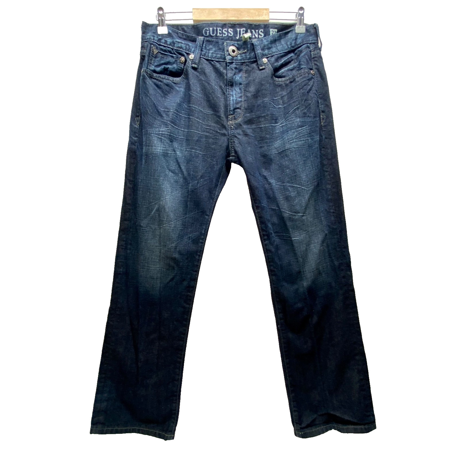 Guess Jeans Men’s 33 Dark Blue Denim Lincoln Slim Straight Mid Rise (32×31 Fit)