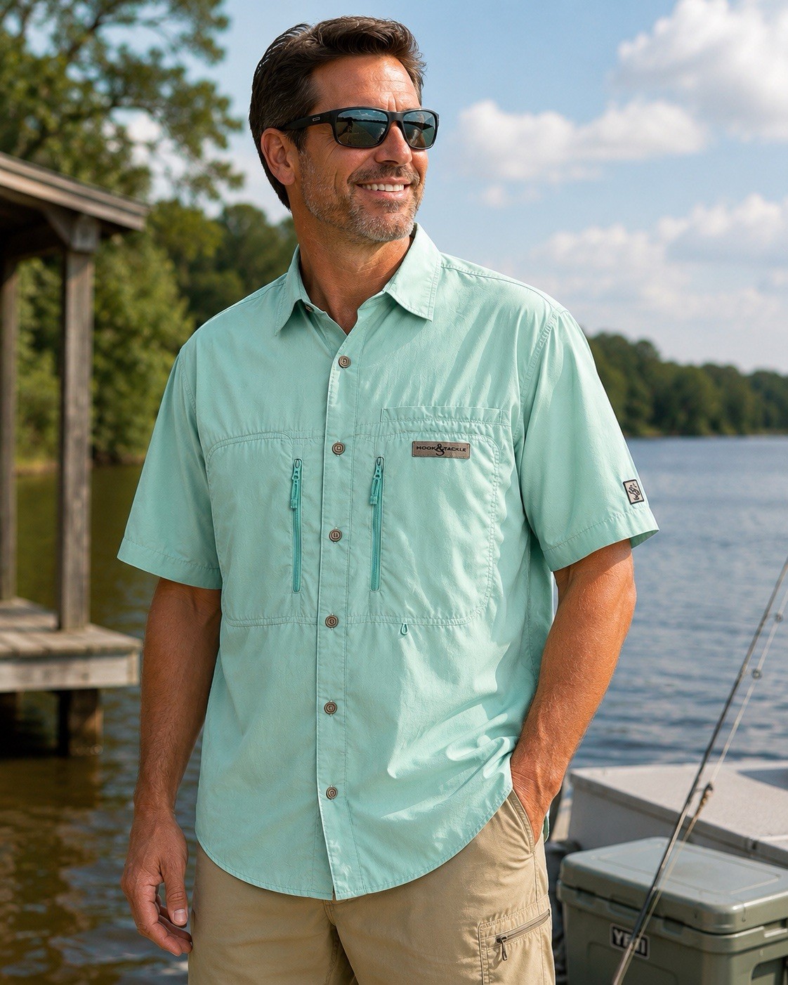 Hook & Tackle XL Fishing Shirt Seafoam Green Short Sleeve Quick Dry Nylon