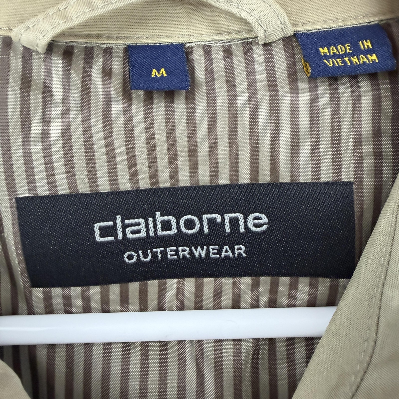 Claiborne Jacket Mens Medium Beige Stone Full Zip Lined Classic Windbreaker NWT