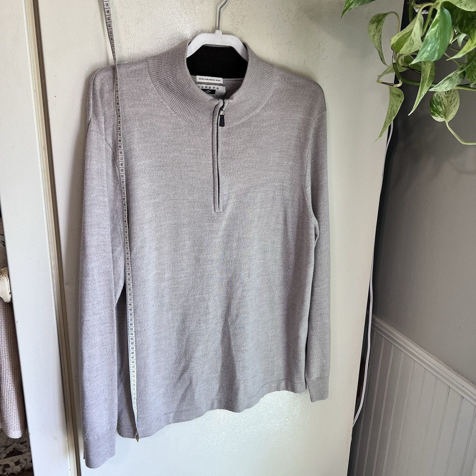 Joseph Abboud 1/4 Zip Sweater Mens Size XL 100% Extra Fine Merino Wool Oatmeal