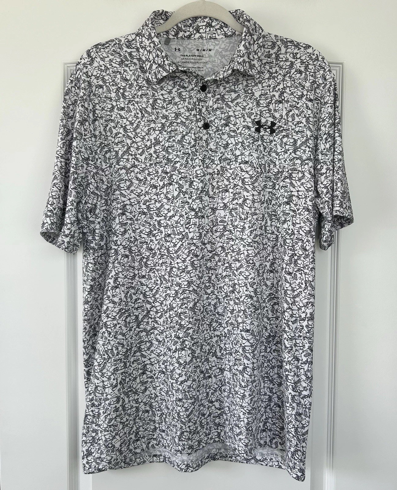 Under Armour Mens The Playoff Polo Size M All Over Print Golf Carts Loose Shirt