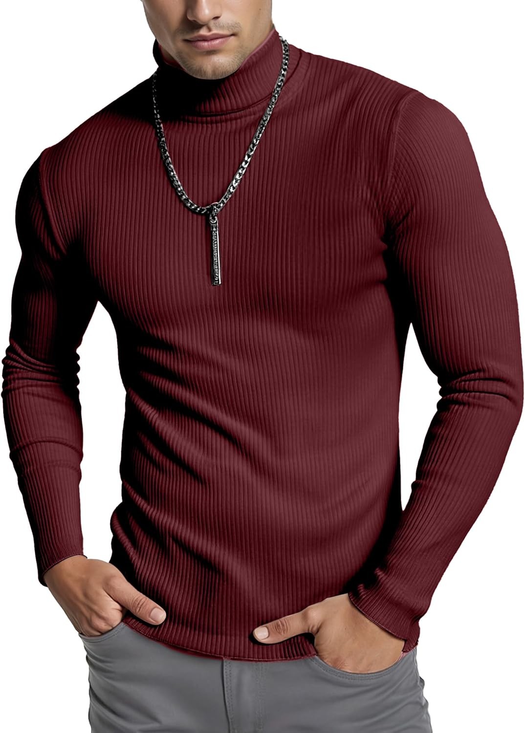Men’s Slim Fit Ribbed Turtleneck Pullover Sweater Long Sleeve Casual Knit Top