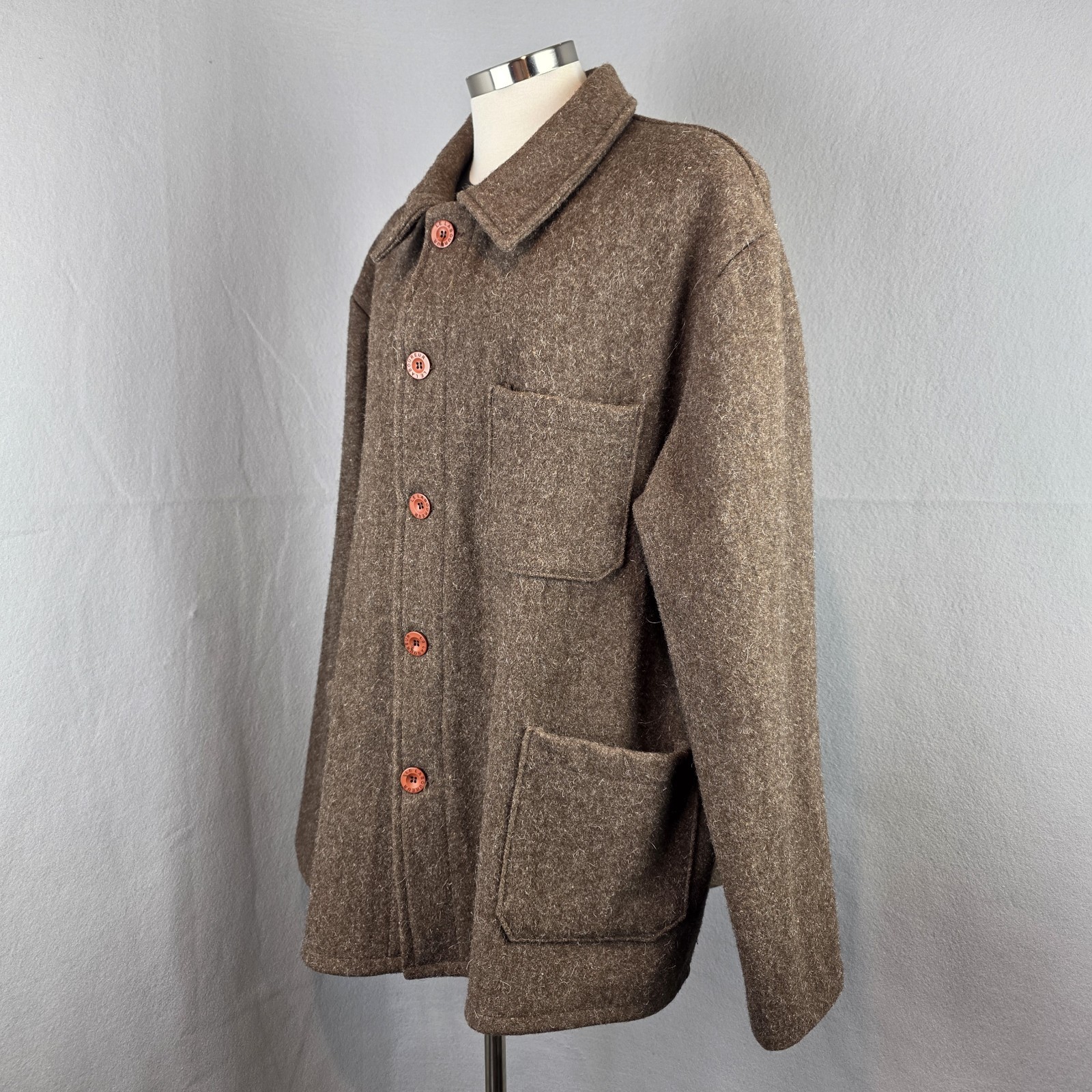 LE LABOUREUR Mens Size 4 (XL) Wool 5 Button Close Brown Work Barn Coat Jacket