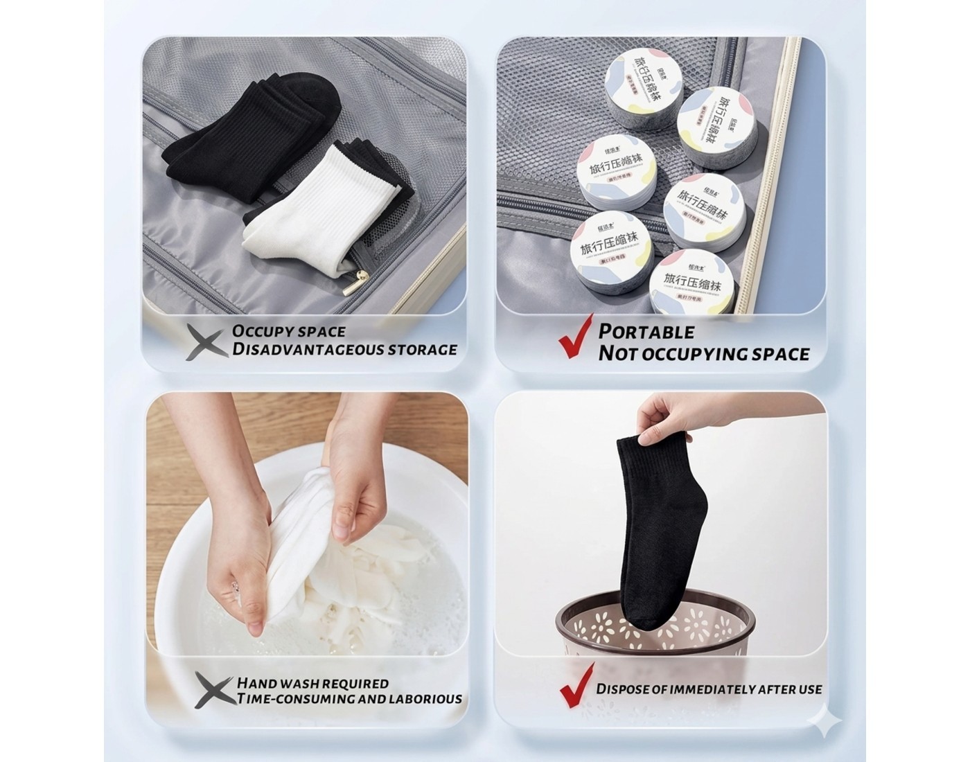 12 Pairs Portable Compressed Socks for Men Women Travel Black Socks