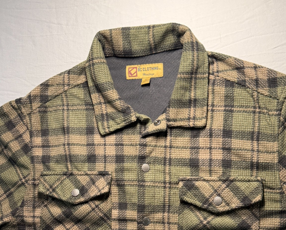 BC Clothing Co Heritage Mens Green Black Plaid Waffle Knit Shirt Jacket Shacket