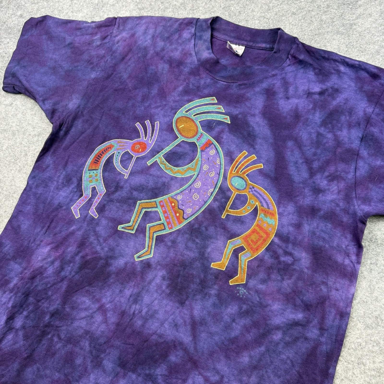 Vintage 90s Kokopelli Native American Tribal Tie Dye Hippie Shirt USA Made XL